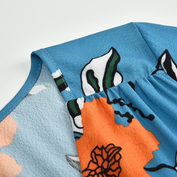 🆕Ocean Blue Floral Half Sleeve Maxi Dress - Picture 5 of 8